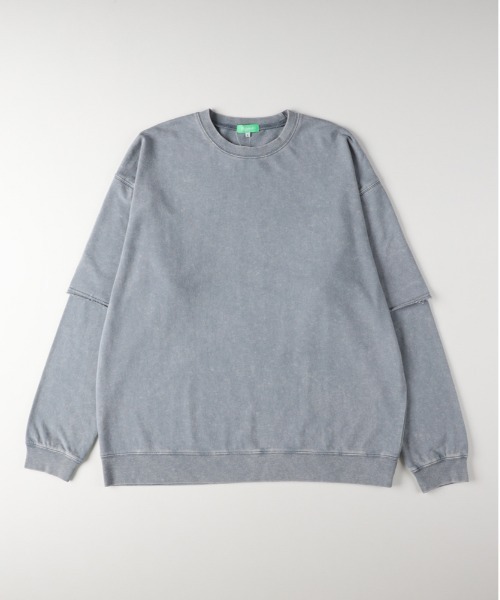Right-on(ライトオン)の「Refurbish(リファービッシュ)【メンズ】スノーウォッシュフェイクレイヤードロングスリーブTシャツ(Tシャツ/カットソー・メンズ・サックスブルー/オリーブ/ブラック・M/L/XL)」の1枚目の写真