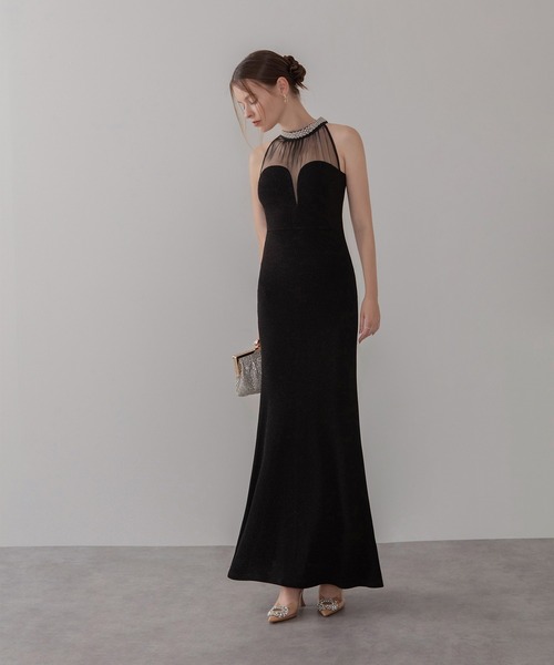 セール】【LEJA LUXE】2WAYシアーネックビジューデザインブラック