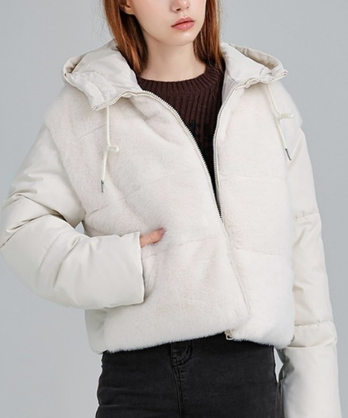 セール】ボア切り替え スタンドカラー エコダウンジャケット（ダウン