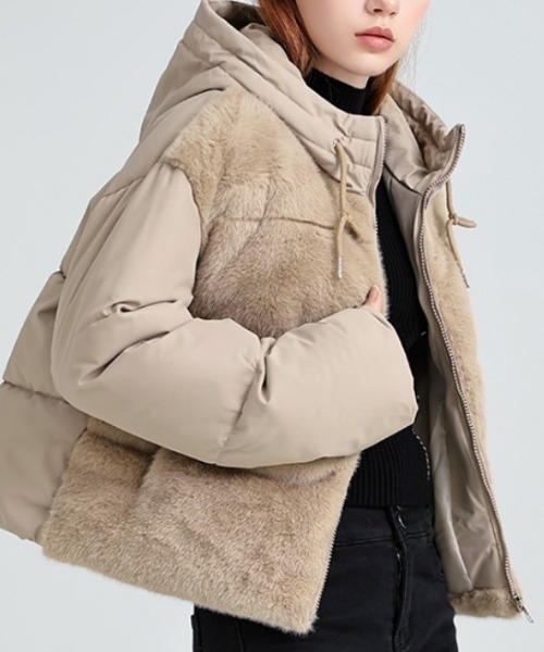Ritzy(リッツィー)の「ボア切り替え スタンドカラー エコダウンジャケット(ダウンジャケット/コート・レディース・ホワイト/ブラック/ベージュ/モカ・M/L)」の14枚目の写真