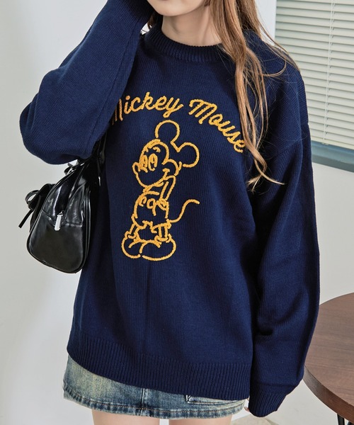Disney（ディズニー）の「『DISNEY/ディズニー』ループ刺繍&シャギージャガードニット（ニット/セーター・レディース・サックスブルー/グレイッシュベージュ/ネイビー/オフホワイト・L/LL/M）」の3枚目の写真