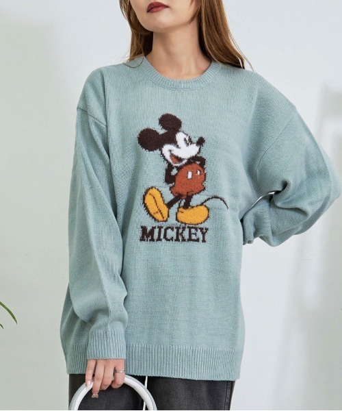 Disney（ディズニー）の「『DISNEY/ディズニー』ループ刺繍&シャギージャガードニット（ニット/セーター・レディース・サックスブルー/グレイッシュベージュ/ネイビー/オフホワイト・L/LL/M）」の4枚目の写真