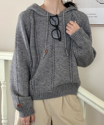 針抜き フード付き ラグラン ニット プルオーバー