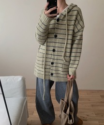 LYEON（リヨン）の「オーバーサイズボーダーニットパーカーカーディガン（カーディガン/ボレロ）」