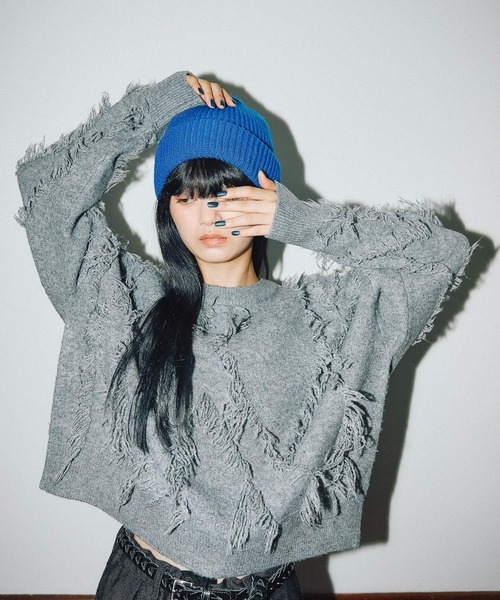 nicoページ MODE NORM CORE] ジグザグフリンジプルオーバー（ニット/セーター