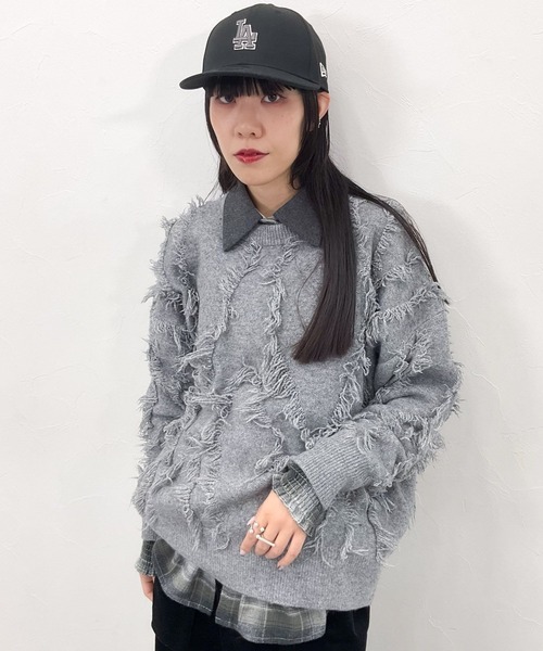 セール】[MODE NORM CORE] ジグザグフリンジプルオーバー（ニット