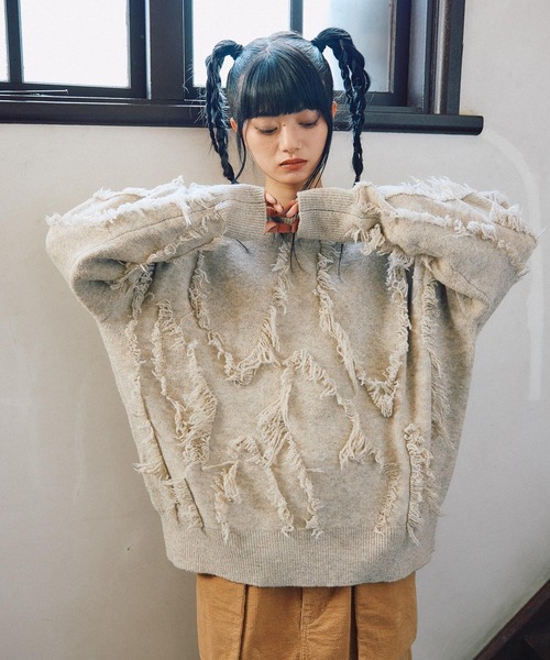 nowos フリンジニット nowos Jacqurd fringe knit ジャガードフリンジニット