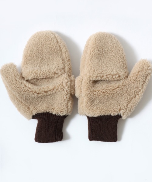 Lee(リー)の「Lee/リー Boa Gloves/ミトン ボアグローブ/手袋/2WAY 指出し/レディース メンズ(手袋・レディース・チャコール/ベージュ/ブルー/ピンク・M)」の8枚目の写真