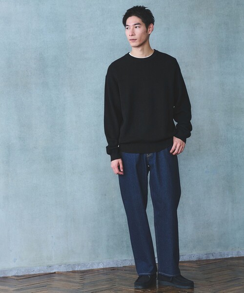 green label relaxing（グリーンレーベルリラクシング）の「コットン アゼ クルーネック ニット（ニット/セーター・メンズ・グレー系/レッド/ブラック/ダークブラウン・S/M/L/XL）」の6枚目の写真