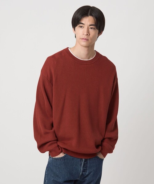 green label relaxing（グリーンレーベルリラクシング）の「コットン アゼ クルーネック ニット（ニット/セーター・メンズ・グレー系/レッド/ブラック/ダークブラウン・S/M/L/XL）」の14枚目の写真