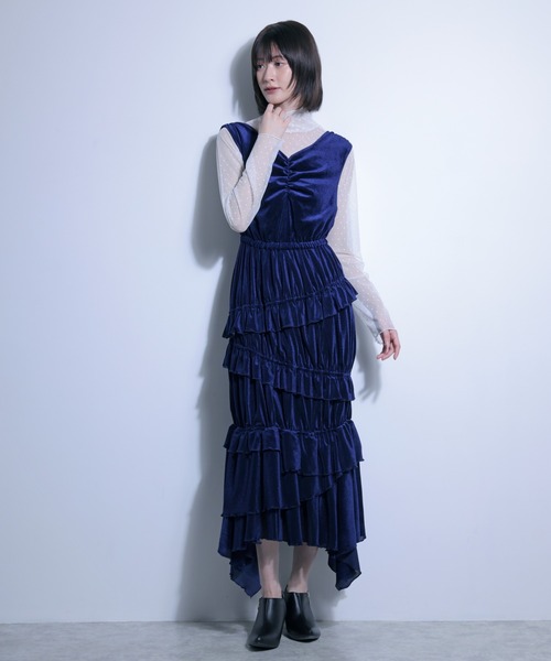 FLANEEK.（フラニーク）の「メッシュベロアワンピース＋チュールトップス　SET（ワンピース・レディース・ネイビー・S/M）」の2枚目の写真