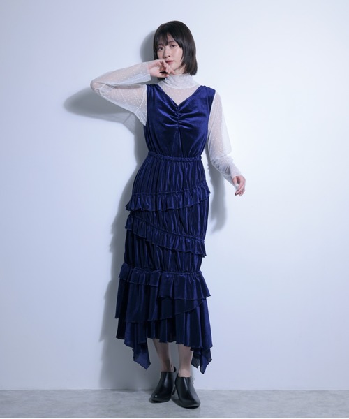 FLANEEK.（フラニーク）の「メッシュベロアワンピース＋チュールトップス　SET（ワンピース・レディース・ネイビー・S/M）」の3枚目の写真