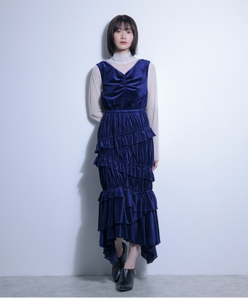 FLANEEK.（フラニーク）の「メッシュベロアワンピース＋チュールトップス　SET（ワンピース・レディース・ネイビー・S/M）」の4枚目の写真