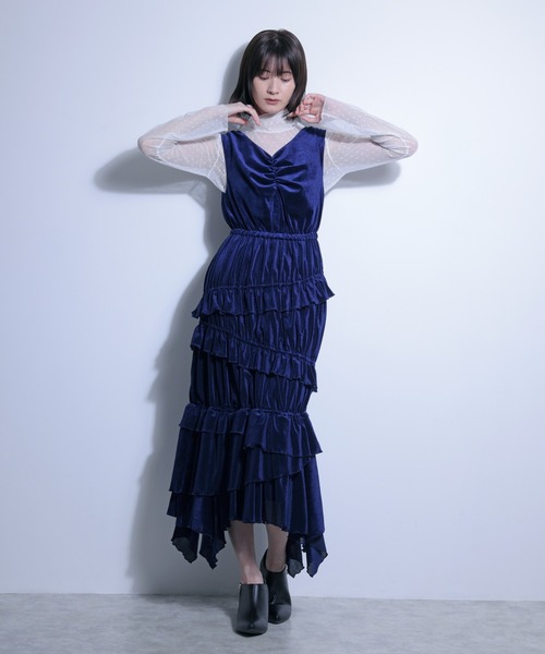 FLANEEK.（フラニーク）の「メッシュベロアワンピース＋チュールトップス　SET（ワンピース・レディース・ネイビー・S/M）」の5枚目の写真