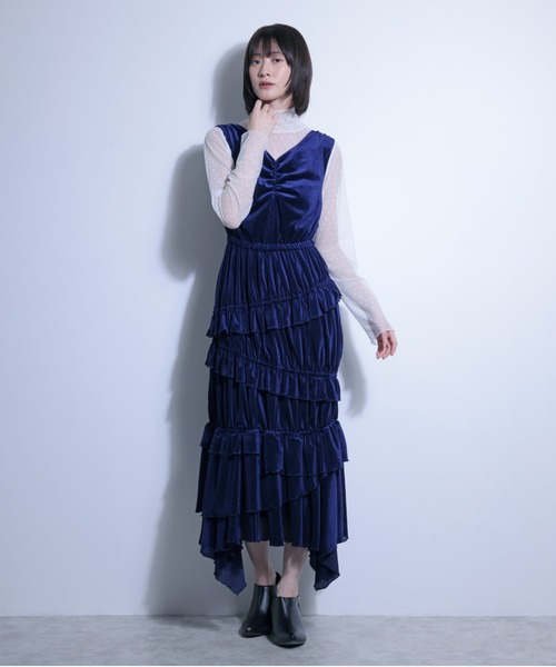 FLANEEK.（フラニーク）の「メッシュベロアワンピース＋チュールトップス　SET（ワンピース・レディース・ネイビー・S/M）」の6枚目の写真