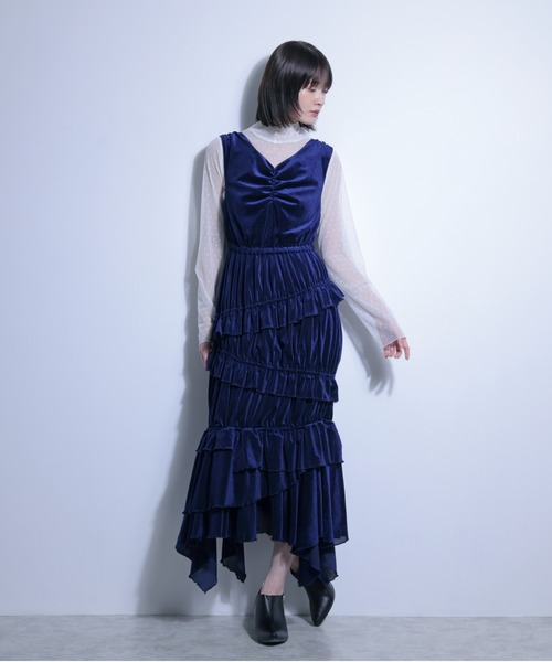 FLANEEK.（フラニーク）の「メッシュベロアワンピース＋チュールトップス　SET（ワンピース・レディース・ネイビー・S/M）」の7枚目の写真