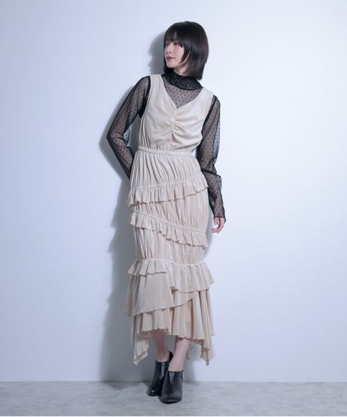 FLANEEK.（フラニーク）の「メッシュベロアワンピース＋チュールトップス　SET（ワンピース・レディース・ネイビー・S/M）」の8枚目の写真