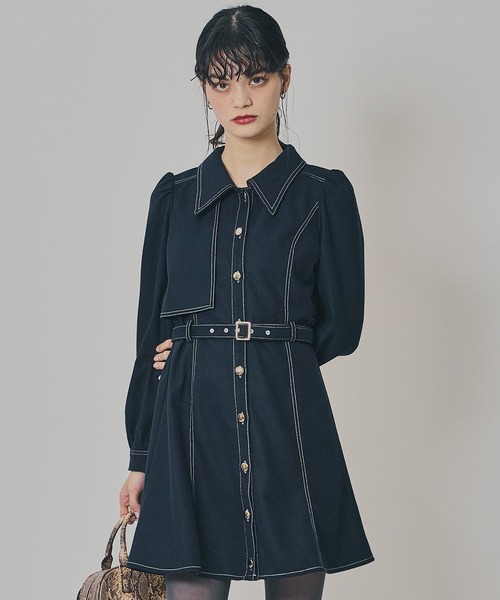 バイカラーステッチラインミニワンピース（ワンピース）｜REDYAZEL