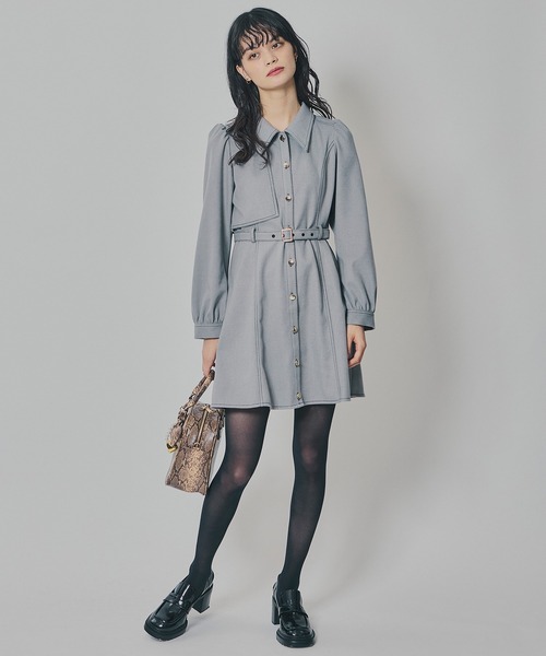 Randy バイカラーステッチミニワンピース Randy バイカラーステッチミニワンピース バイカラーステッチミニ