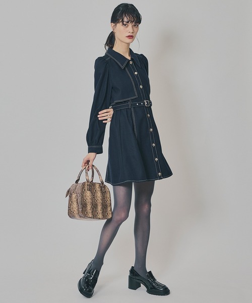 バイカラーステッチラインミニワンピース（ワンピース）｜REDYAZEL