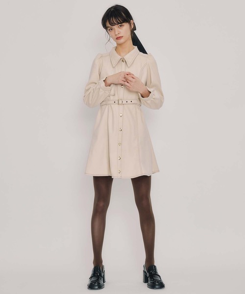 バイカラーステッチラインミニワンピース（ワンピース）｜REDYAZEL