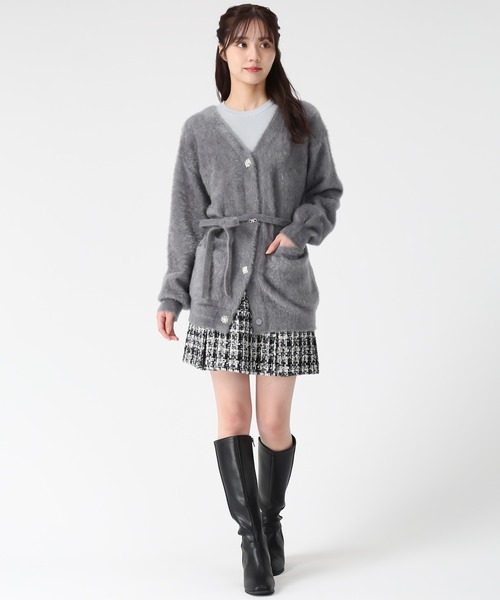 LGBダークグレー ボレロ セール】2025秋冬新作 ビジュー釦ミドルカーディガン（カーディガン