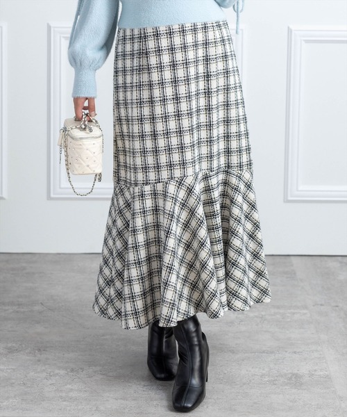 CLEAR BASIC（クリアベーシック）の「【低身長用サイズ有】ツイードマーメイドスカート(セット可)[大人 フェミニン 上品]≪AW新作≫（スカート・レディース・ブラック/ホワイト/ベージュ・F/PF）」の2枚目の写真