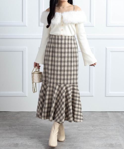 CLEAR BASIC（クリアベーシック）の「【低身長用サイズ有】ツイードマーメイドスカート(セット可)[大人 フェミニン 上品]≪AW新作≫（スカート・レディース・ブラック/ホワイト/ベージュ・F/PF）」の19枚目の写真