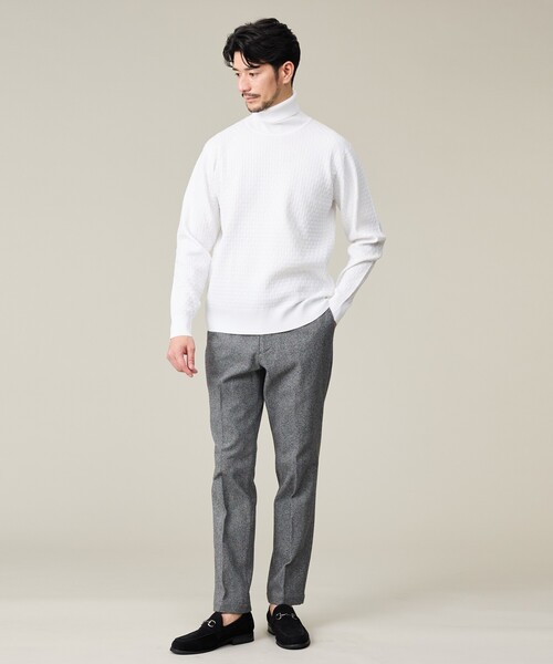 ABAHOUSE GRAY(アバハウスグレイ)の「【セットアップ対応】ヘリンボーン ジャガード ニットスラックス(スラックス・メンズ・ブルー/チャコールグレー/ブラック・44/46/48/50)」の4枚目の写真