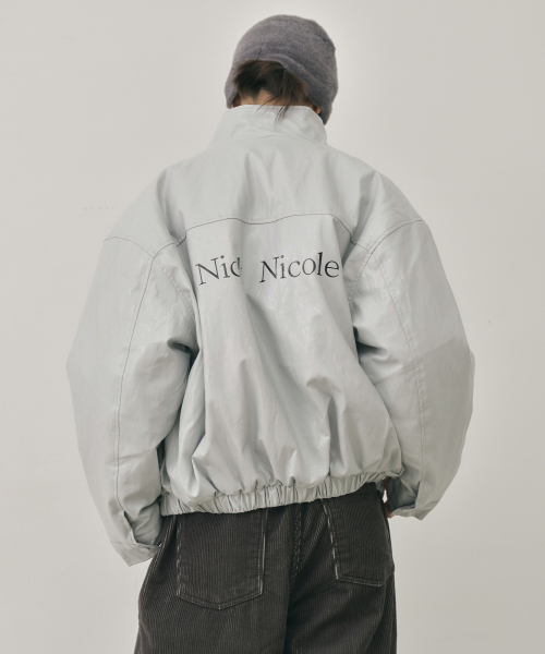 NICOLE LEATHER LOGO PADDING JUMPER_GRAY