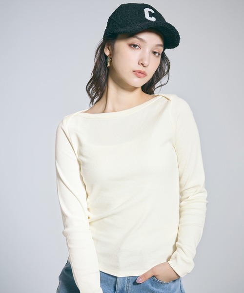 セール】リブボートネックカットソー（Tシャツ/カットソー）｜coca