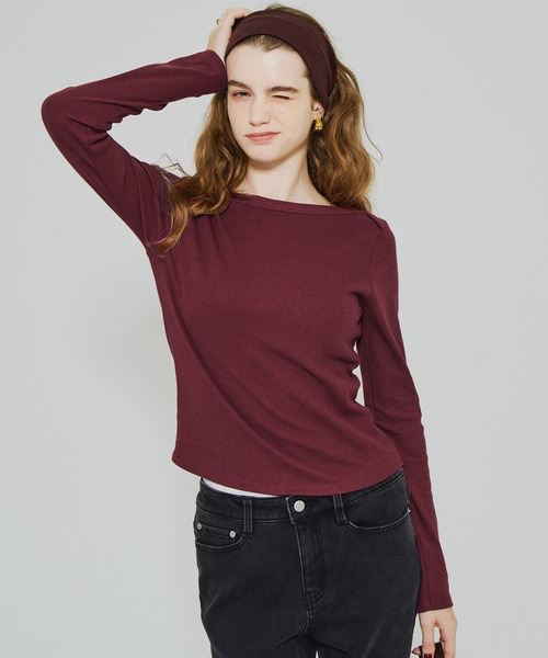 coca(coca)(コカ)の「リブボートネックカットソー(Tシャツ/カットソー・レディース・その他1/ワイン/アイボリー/グレー・L/M/S)」の15枚目の写真