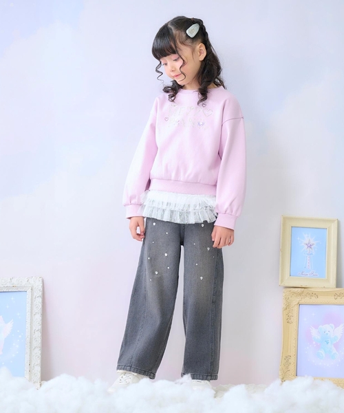 mezzo piano(メゾピアノ)の「キラキラデニム・ツイル ワイドパンツ(デニムパンツ・キッズ・グレー/サックスブルー/ピンク・140cm/110cm/120cm/130cm)」の9枚目の写真
