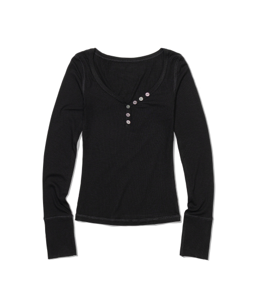 MOAA(モア)の「Button Line Rib Top (BLACK)(Tシャツ/カットソー・レディース・その他・SMALL/MEDIUM)」の1枚目の写真