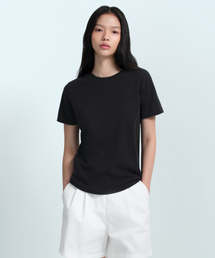ウィメンズリラックスフィットクルーネックTシャツ[ブラック]