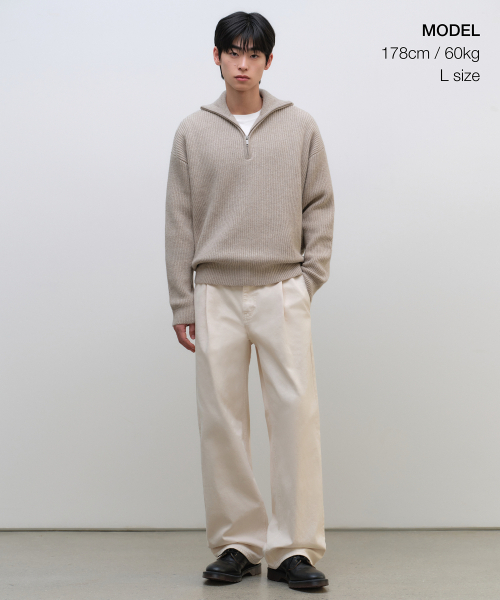 MUSINSA STANDARD（ムシンサスタンダード）の「リラックスドリブハーフジップニット [オートミール]（ニット/セーター・メンズ・その他・SMALL/MEDIUM/LARGE/X-LARGE/XX-LARGE）」の2枚目の写真