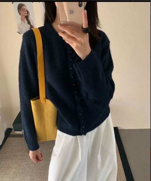 nonomi(ノノミ)の「くるみ風ボタン×ロープ編み 前開きニットカーディガン(カーディガン/ボレロ・レディース・ダークグレー/グリーン/ネイビー/アイボリー・FREE)」の4枚目の写真