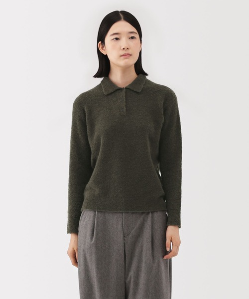 無印良品(ムジルシリョウヒン)の「婦人 ウール混ブークレポロセーター(ニット/セーター・レディース・カーキ系/ダークグレー/オートミール/キャメル・XL/L/M/S)」の3枚目の写真