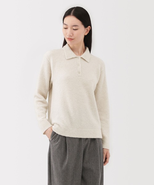 無印良品(ムジルシリョウヒン)の「婦人 ウール混ブークレポロセーター(ニット/セーター・レディース・カーキ系/ダークグレー/オートミール/キャメル・XL/L/M/S)」の2枚目の写真
