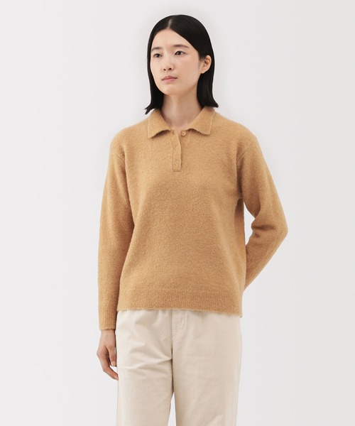無印良品(ムジルシリョウヒン)の「婦人 ウール混ブークレポロセーター(ニット/セーター・レディース・カーキ系/ダークグレー/オートミール/キャメル・XL/L/M/S)」の4枚目の写真