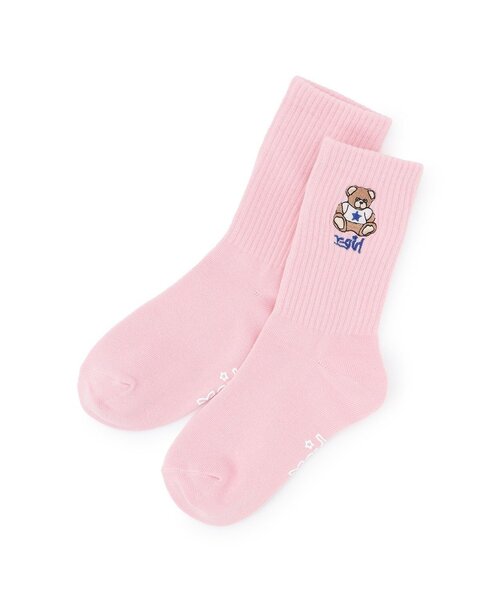 X-girl Stages(エックスガールステージス)の「ベア刺しゅうリブクルーソックス(ソックス/靴下・キッズ・アイボリー/ブラック/ピンク・15-17cm/17-19cm/13-15cm/19-21cm)」の1枚目の写真