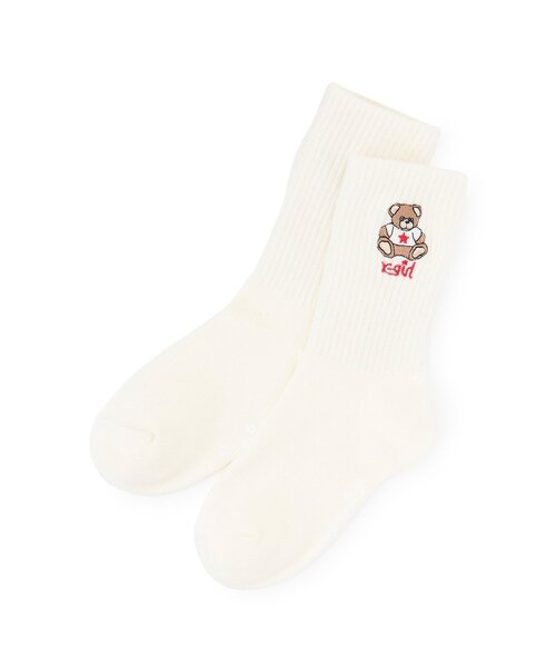 X-girl Stages(エックスガールステージス)の「ベア刺しゅうリブクルーソックス(ソックス/靴下・キッズ・アイボリー/ブラック/ピンク・15-17cm/17-19cm/13-15cm/19-21cm)」の2枚目の写真
