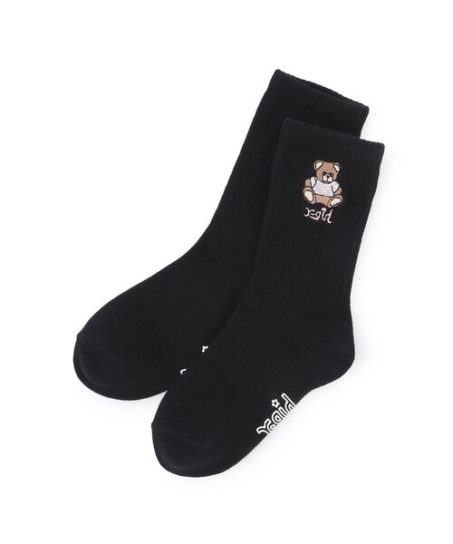 X-girl Stages(エックスガールステージス)の「ベア刺しゅうリブクルーソックス(ソックス/靴下・キッズ・アイボリー/ブラック/ピンク・15-17cm/17-19cm/13-15cm/19-21cm)」の3枚目の写真