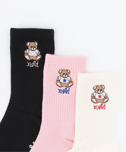 X-girl Stages(エックスガールステージス)の「ベア刺しゅうリブクルーソックス(ソックス/靴下・キッズ・アイボリー/ブラック/ピンク・15-17cm/17-19cm/13-15cm/19-21cm)」の4枚目の写真