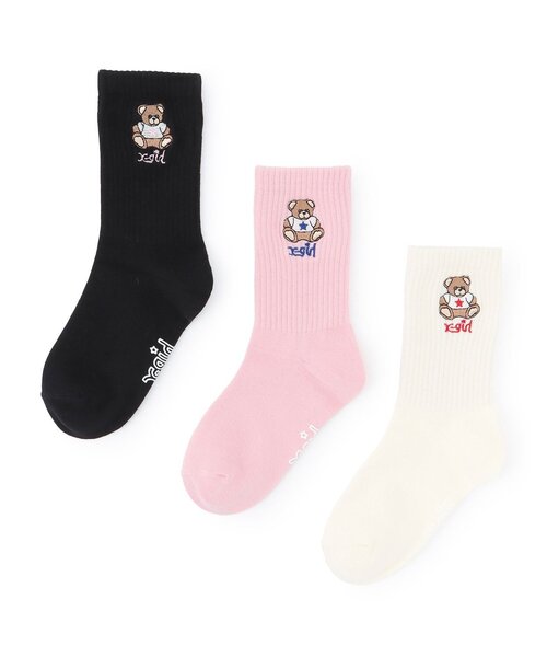 X-girl Stages(エックスガールステージス)の「ベア刺しゅうリブクルーソックス(ソックス/靴下・キッズ・アイボリー/ブラック/ピンク・15-17cm/17-19cm/13-15cm/19-21cm)」の7枚目の写真