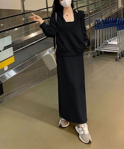 gossip！ロサンゼルス（ゴシップロサンゼルス）の「ワンピース×プルオーバーセット（ワンピース・レディース・ブラック/チャコールグレー・FREE）」の12枚目の写真