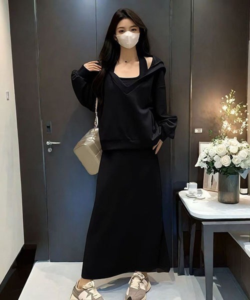 gossip！ロサンゼルス（ゴシップロサンゼルス）の「ワンピース×プルオーバーセット（ワンピース・レディース・ブラック/チャコールグレー・FREE）」の15枚目の写真
