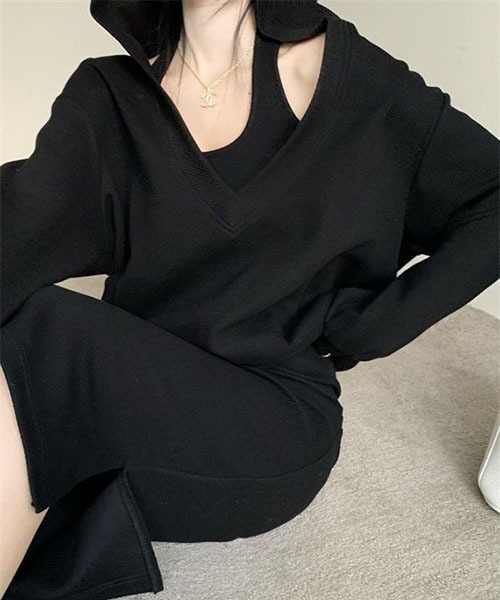 gossip！ロサンゼルス（ゴシップロサンゼルス）の「ワンピース×プルオーバーセット（ワンピース・レディース・ブラック/チャコールグレー・FREE）」の17枚目の写真