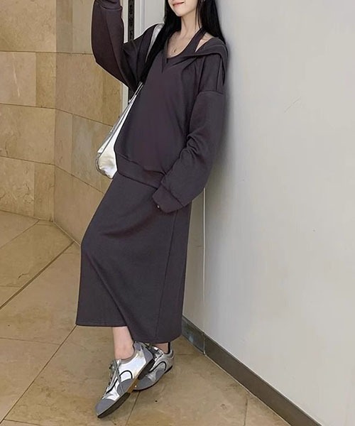 gossip！ロサンゼルス（ゴシップロサンゼルス）の「ワンピース×プルオーバーセット（ワンピース・レディース・ブラック/チャコールグレー・FREE）」の7枚目の写真