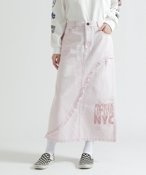 AVIREX（アヴィレックス）の「WAPPEN DENIM LONG SKIRT（デニムスカート・レディース・ブルー系その他/インディゴブルー/ピンク・S/M）」の3枚目の写真